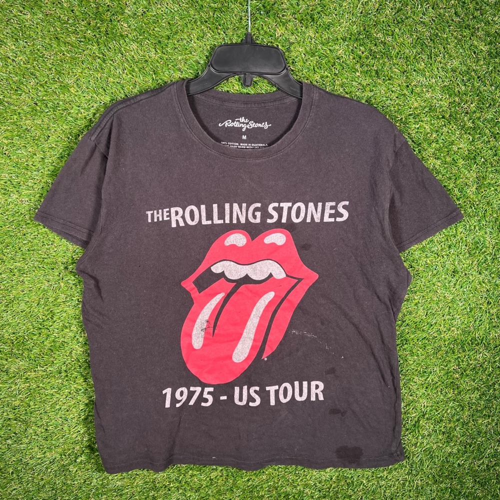 The Rolling Stones 1975 US Tour Graphic T-Shirt Faded Black Mens Medium‎